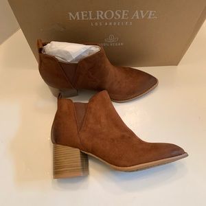 Melrose Ave Vegan Suede Booties Cognac Women Sz 6